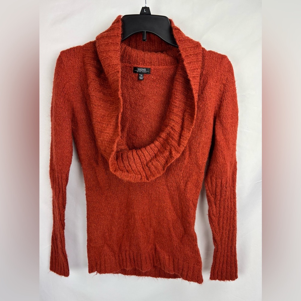 Shine New York XS Red Orange Cowl Neck Long Sleeve Sweater